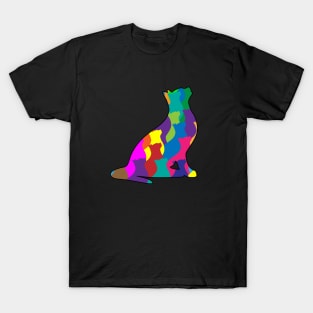 Colorful Cat Collage Silhouette T-Shirt